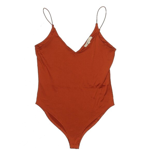 Gaze Spaghetti Strap Sleeveless Rust Orange Plunging V-Neck Bodysuit sz S EUC - Picture 1 of 9